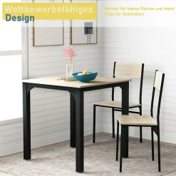 Ensemble table et chaises 70x70x75 cm avec 2 chaises, table carrée structure métal style minimaliste