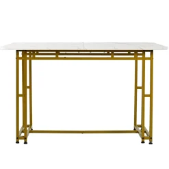 Ensemble table et chaises 120x70x75 cm avec 4 chaises assise rembourrée velours, table MDF pieds métal doré