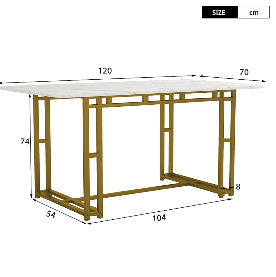 Ensemble table et chaises 120x70x75 cm avec 4 chaises assise rembourrée velours, table MDF pieds métal doré