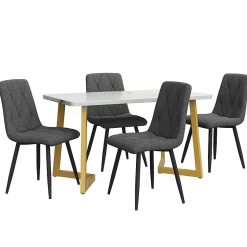 Ensemble table et chaises 117x68x75 cm avec 4 chaises, rectangulaire, assise rembourrée et piètement métal doré