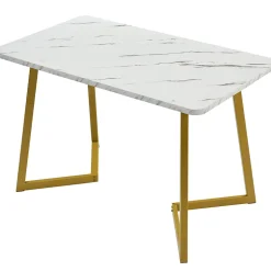 Ensemble table et chaises 117x68x75 cm avec 4 chaises, rectangulaire, assise rembourrée et piètement métal doré