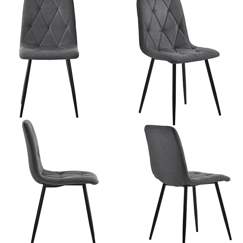 Ensemble table et chaises 117x68x75 cm avec 4 chaises, rectangulaire, assise rembourrée et piètement métal doré
