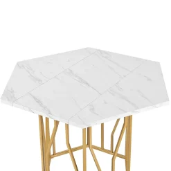 Ensemble table et chaises 115,5x100x75 cm avec 4 chaises, table hexagonale piétement métal doré