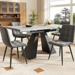 Ensemble table et chaises 99x74x77 cm extensible 99-159 cm avec 4 chaises en velours, structure métal