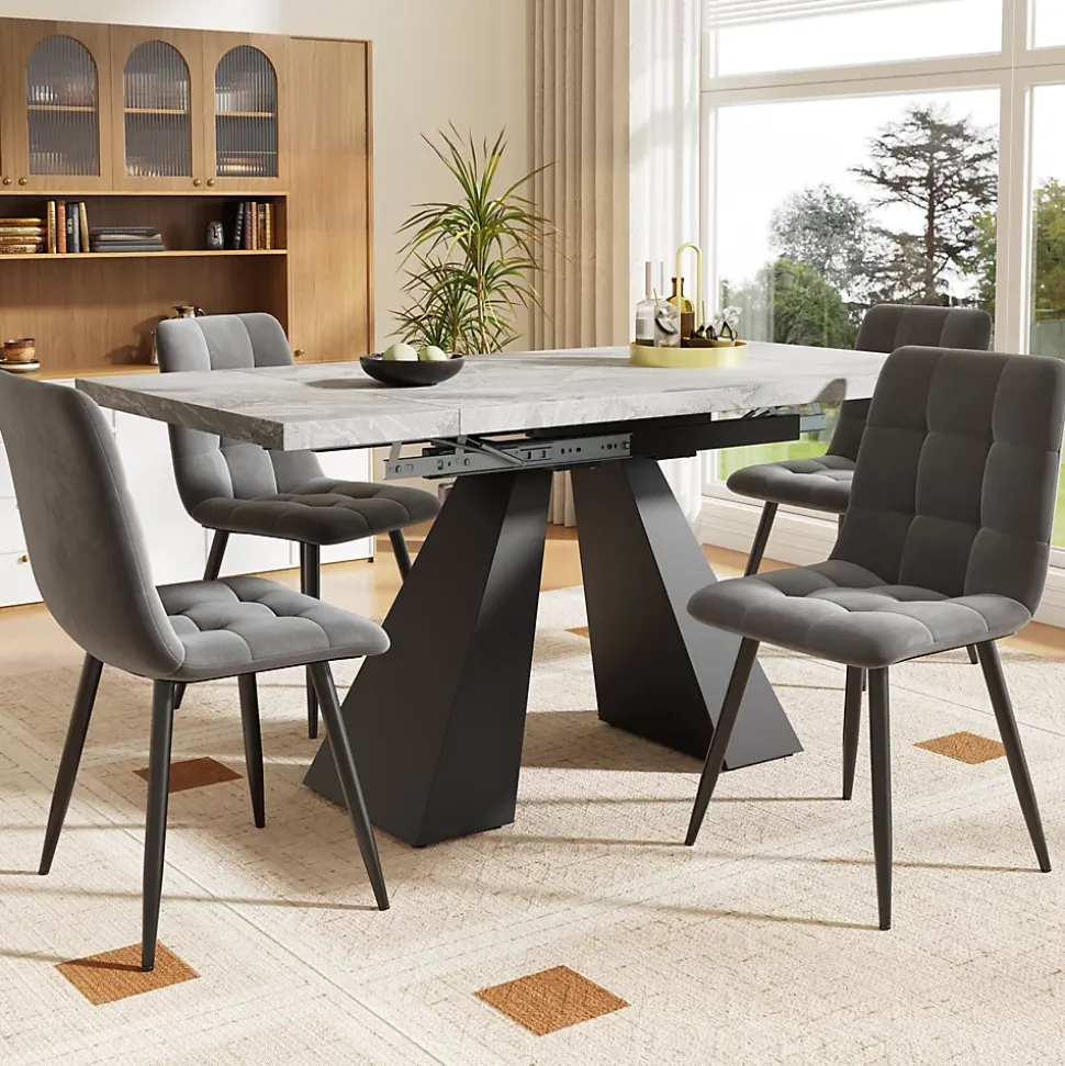 Ensemble table et chaises 99x74x77 cm extensible 99-159 cm avec 4 chaises en velours, structure métal