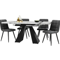 Ensemble table et chaises 99x74x77 cm extensible 99-159 cm avec 4 chaises en velours, structure métal
