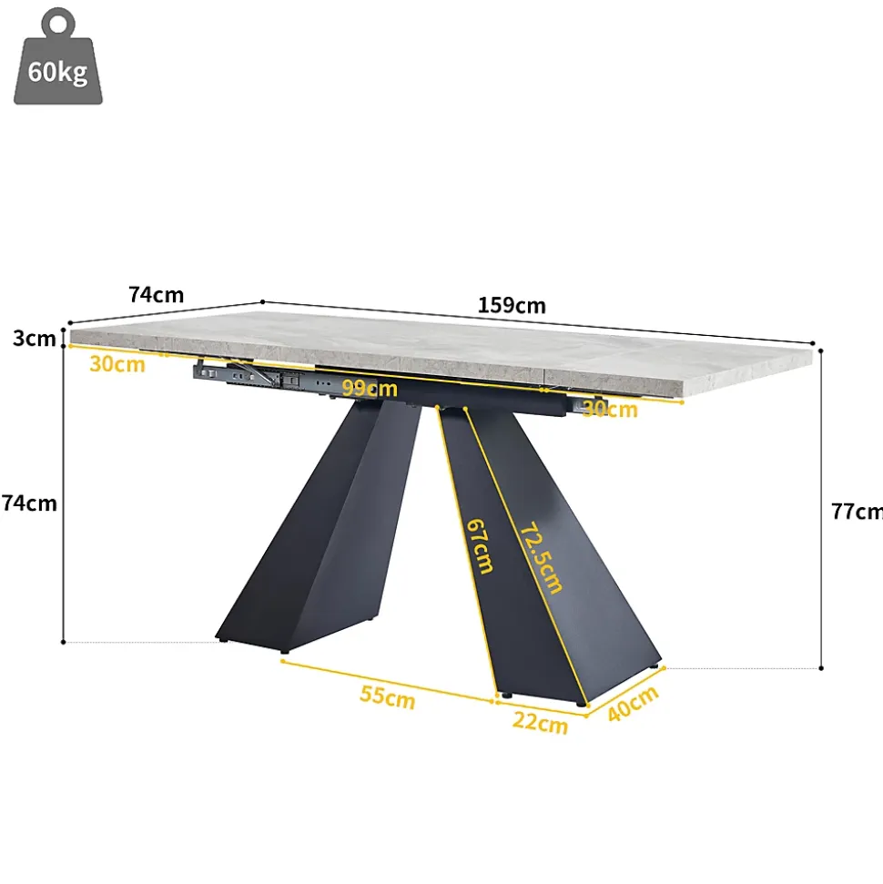 Ensemble table et chaises 99x74x77 cm extensible 99-159 cm avec 4 chaises en velours, structure métal