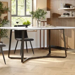 Ensemble Table et Chaises - Table Rectangulaire et 4 Chaises Velours, Salle à Manger Moderne, Plateau Effet Marbre, Gris et Blanc