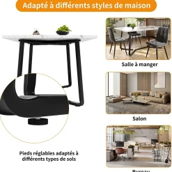 Ensemble Table et Chaises - Table Rectangulaire et 4 Chaises Velours, Salle à Manger Moderne, Plateau Effet Marbre, Gris et Blanc