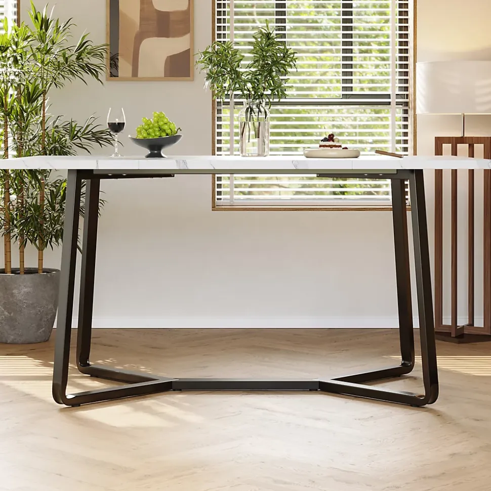 Ensemble Table et Chaises - Table Rectangulaire et 4 Chaises Velours, Salle à Manger Moderne, Plateau Effet Marbre, Gris et Blanc