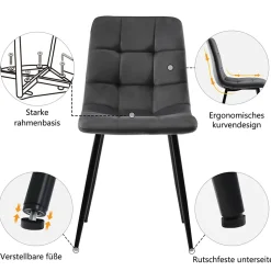 Ensemble table et chaises 117x75x75 cm table rectangulaire avec 4 chaises assise rembourrée gris
