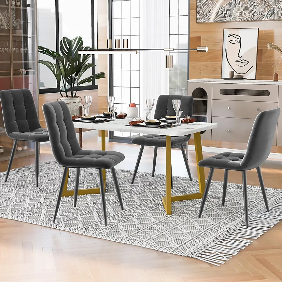 Ensemble table et chaises 117x75x75 cm table rectangulaire avec 4 chaises assise rembourrée gris