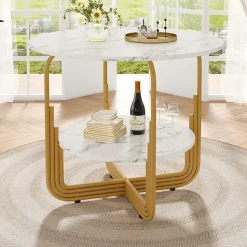 Ensemble table et chaises ronde 80x76 cm avec 4 chaises assise rembourrée velours structure métal doré