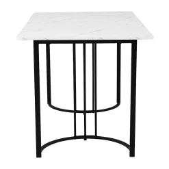 Ensemble table et chaises 140x80x75 cm avec 4 chaises, table rectangulaire MDF marbre, chaises en lin