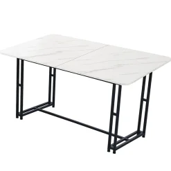 Ensemble table et chaises 140x80 cm avec 4 chaises assise rembourrée velours vert et pieds métal