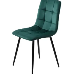 Ensemble table et chaises 140x80 cm avec 4 chaises assise rembourrée velours vert et pieds métal