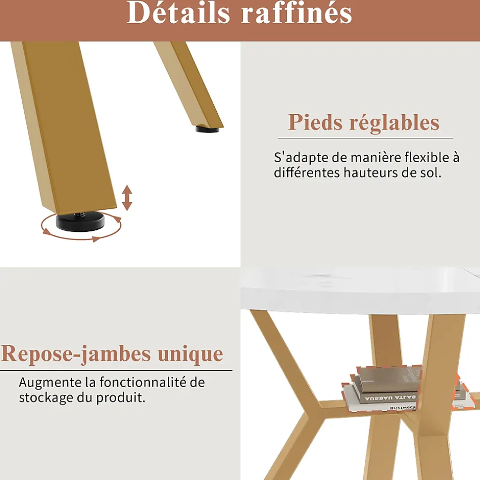 Ensemble Table et Chaises - Table Ronde et 4 Chaises Velours, Salle à Manger Moderne, Blanc et Gris