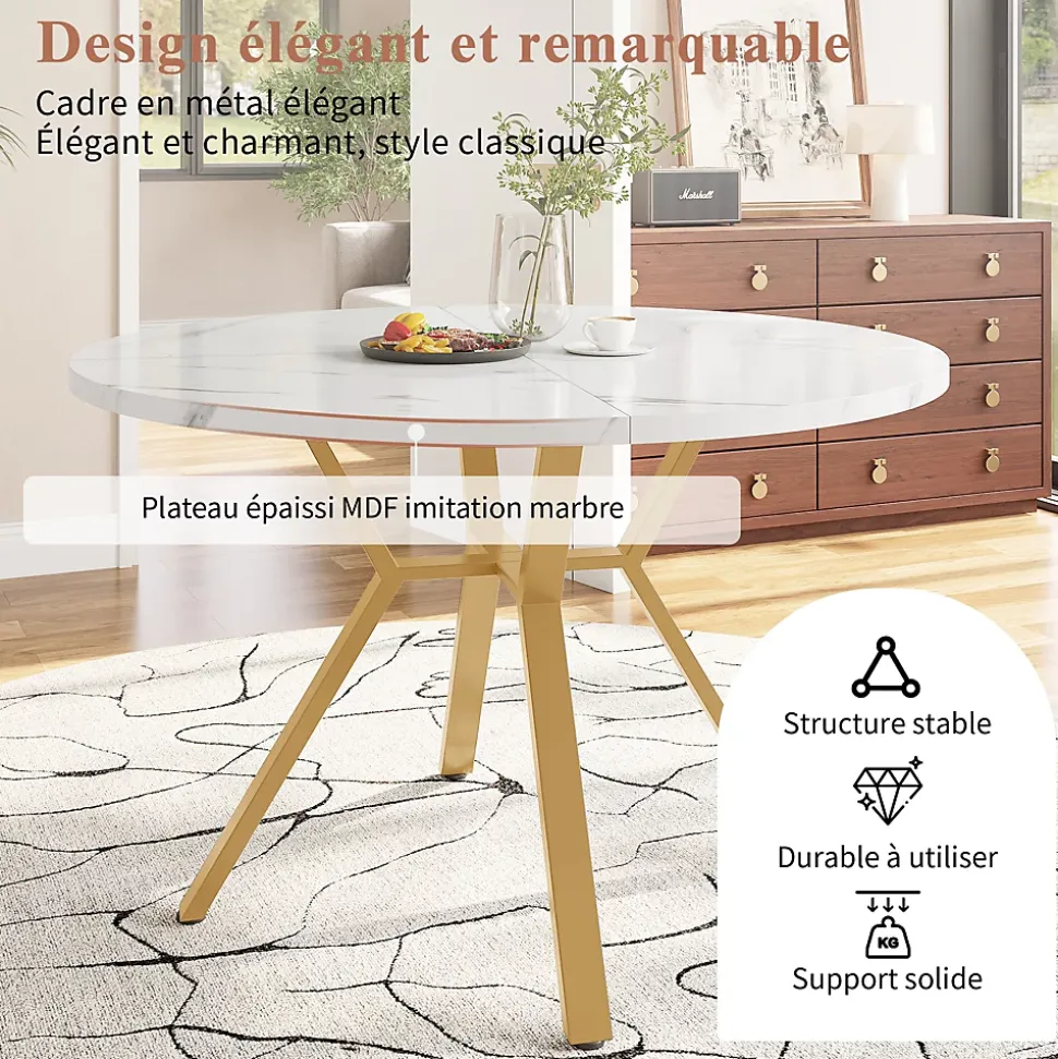 Ensemble Table et Chaises - Table Ronde et 4 Chaises Velours, Salle à Manger Moderne, Blanc et Gris