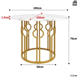 Ensemble table et chaises 100x100x76 cm avec 4 chaises, table ronde MDF effet marbre et chaises en velours