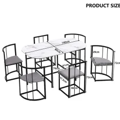 Ensemble Table et Chaises de Salle à Manger, Table Blanche avec Chaises en Velours et Pieds Noirs, Design Élégant, 140x80x76 cm