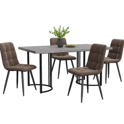 Ensemble table et chaises 140x80x75 cm avec 4 chaises, plateau MDF effet marbre et chaises velours