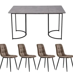 Ensemble table et chaises 140x80x75 cm avec 4 chaises, plateau MDF effet marbre et chaises velours