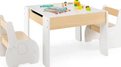 Ensemble Table et Chaises pour Enfants 3PCS avec Plateau Rabattable Dossier Ergonomique 4 en 1 Table Activités Blanc