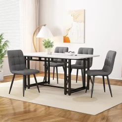 Ensemble table et chaises rectangulaire 120x70x75 cm avec 4 chaises en lin et structure métal