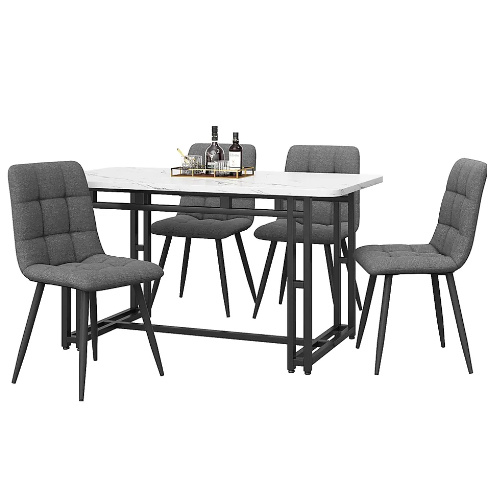 Ensemble table et chaises rectangulaire 120x70x75 cm avec 4 chaises en lin et structure métal