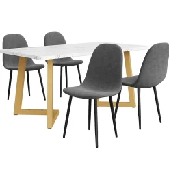 Ensemble table et chaises 117x68x75 cm avec 4 chaises en lin gris, table rectangulaire MDF, pieds métal doré