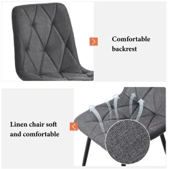 Ensemble Table et Chaises - Table Rectangulaire MDF avec 4 Chaises Lin à Motif Twill, Pieds Métal Noir, Blanc & Gris, 117x68x75 cm