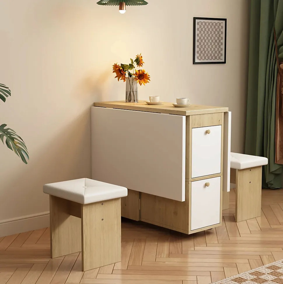 Ensemble table et chaises 120x80x75 cm avec 4 chaises table rabattable et extensible blanc et chêne