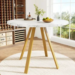 Ensemble table et chaises 80x80x75 cm avec 4 chaises, table carrée MDF, métal, assise velours blanc/doré