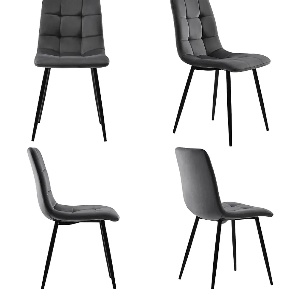 Ensemble table et chaises 80x80x75 cm avec 4 chaises, table carrée MDF, métal, assise velours blanc/doré