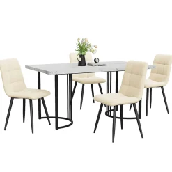 Ensemble table et chaises 140x80x75 cm avec 4 chaises, table rectangulaire MDF motif marbre, chaises velours