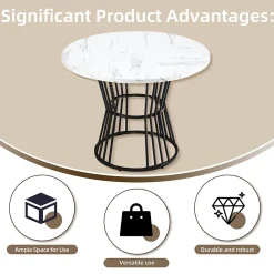 Ensemble table et chaises 100x75x75 cm avec 4 chaises, table ronde MDF motif marbre et chaises velours