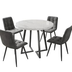 Ensemble table et chaises table ronde diamètre 80 cm, hauteur 75 cm, avec 4 chaises en velours et pieds métal
