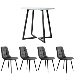 Ensemble table et chaises table ronde diamètre 80 cm, hauteur 75 cm, avec 4 chaises en velours et pieds métal