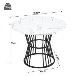 Ensemble table et chaises 100x75x75 cm table ronde MDF marbre avec 4 chaises velours gris et structure métal