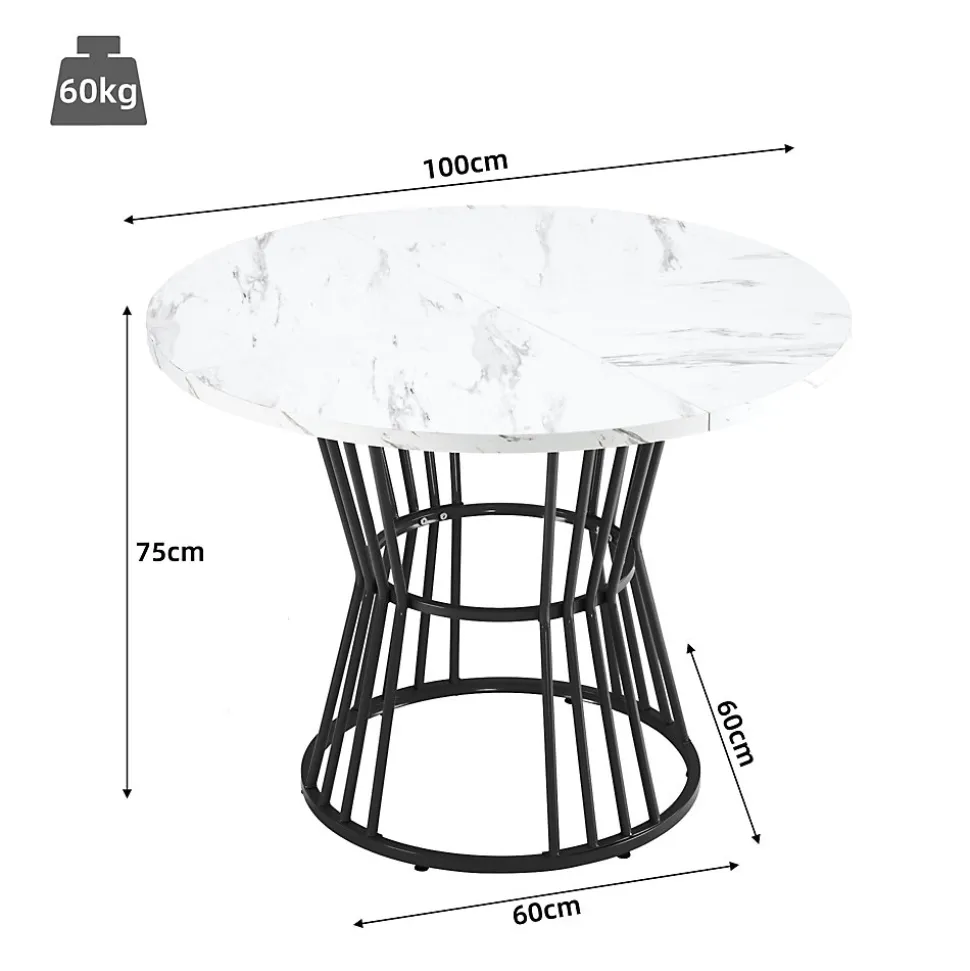 Ensemble table et chaises 100x75x75 cm table ronde MDF marbre avec 4 chaises velours gris et structure métal