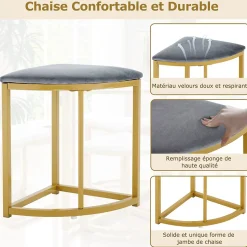 Ensemble Table et Chaises de Salle à Manger Moderne, Table Ronde avec 4 Chaises en Velours Gris et Pieds Dorés, 80x80x75 cm