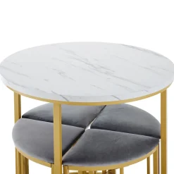 Ensemble Table et Chaises de Salle à Manger Moderne, Table Ronde avec 4 Chaises en Velours Gris et Pieds Dorés, 80x80x75 cm