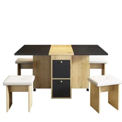 Ensemble Table et Chaises - Table à Manger Extensible 120x80x75 cm avec 4 Chaises - Blanc Chêne Noir