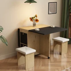 Ensemble Table et Chaises - Table à Manger Extensible 120x80x75 cm avec 4 Chaises - Blanc Chêne Noir