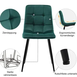 Ensemble Table et Chaises - Table Rectangulaire en MDF avec 4 Chaises en Velours, Pieds Métal Noir - Blanc et Vert Foncé