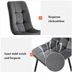 Ensemble table et chaises 150x80x76 cm avec 4 chaises assise rembourrée, rectangulaire MDF et pieds métal