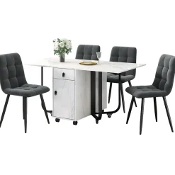 Ensemble table et chaises 150x80x76 cm avec 4 chaises assise rembourrée, rectangulaire MDF et pieds métal