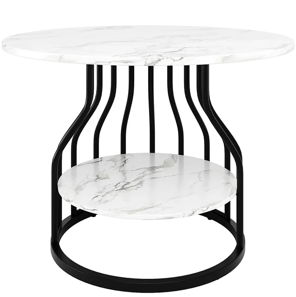 Ensemble table et chaises 80x80x76 cm table ronde avec 4 chaises en velours, plateau MDF effet marbre