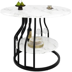 Ensemble table et chaises 80x80x76 cm table ronde avec 4 chaises en velours, plateau MDF effet marbre