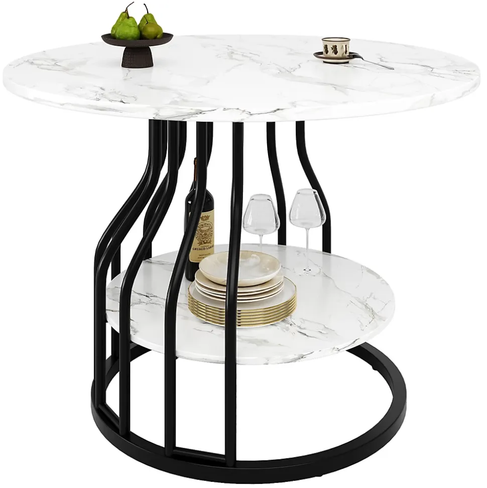 Ensemble table et chaises 80x80x76 cm table ronde avec 4 chaises en velours, plateau MDF effet marbre
